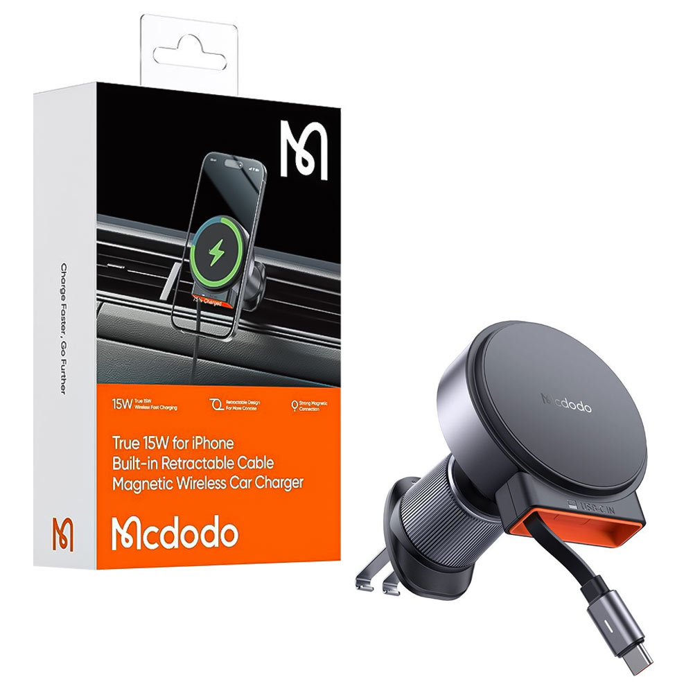 هولدر موبایل و شارژر وایرلس مکدودو مدل MCDODO CH-3000 Retractable Cable Magnetic 15W مشکی