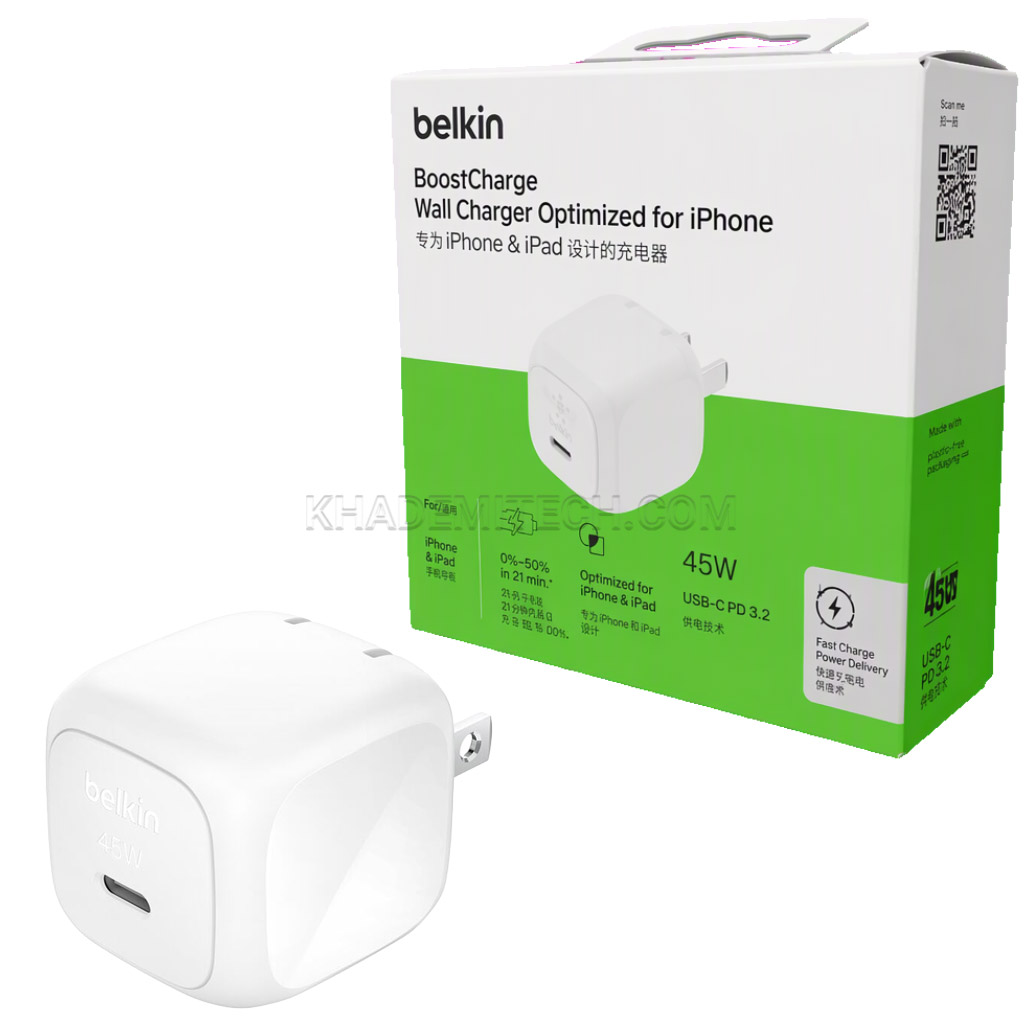 کلگی شارژر بلکین مدل BELKIN WCA13YZ 45W 2PIN سفید