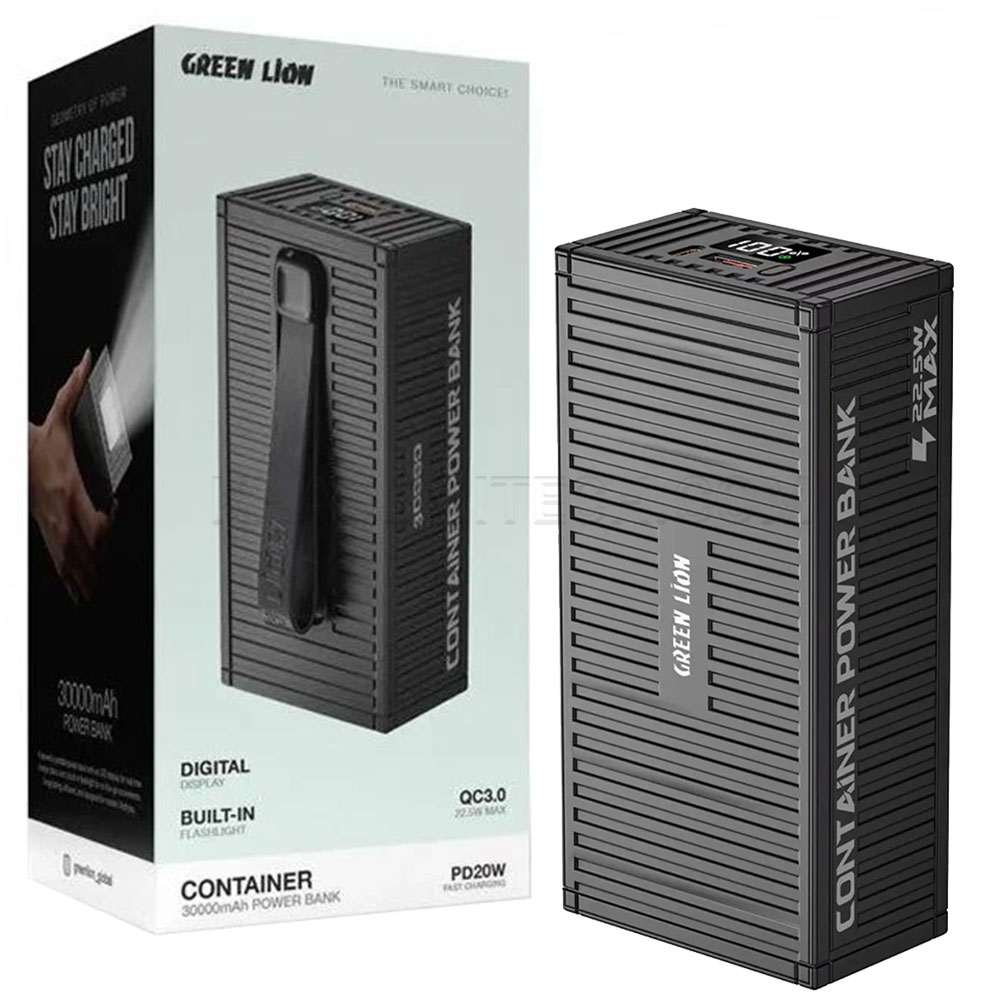 پاوربانک گرین لاین مدل GREENLION CONTAINER PD 20W GNCOTPXPB30BK 30000mAh