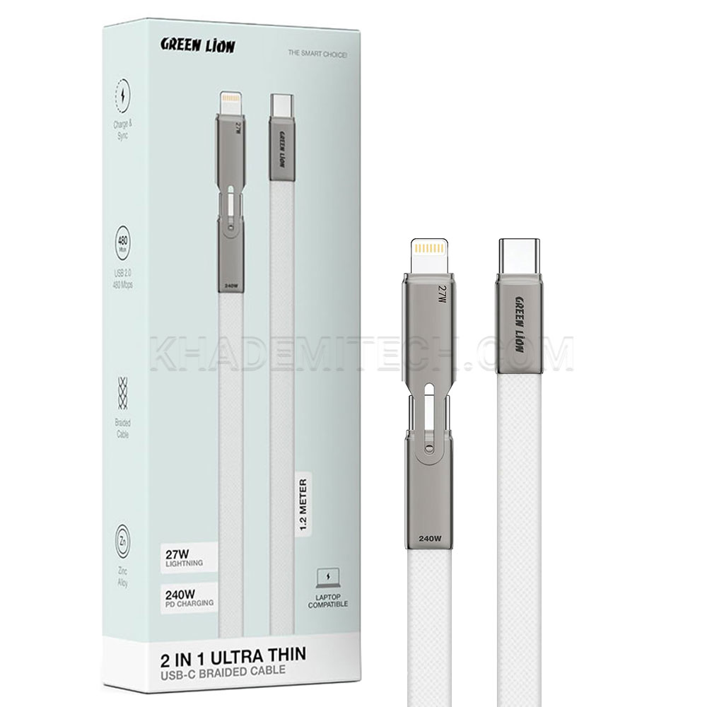 کابل چند کاره گرین لاین مدل GREENLION ULTRA THIN GN2N1ULT12MWH 2IN1