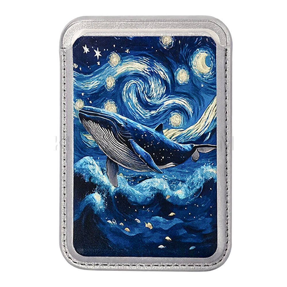 جا کارتی مگ سیف دار مدل WALLET MAGSAFE چرم طرح وال کهکشان نقره ای