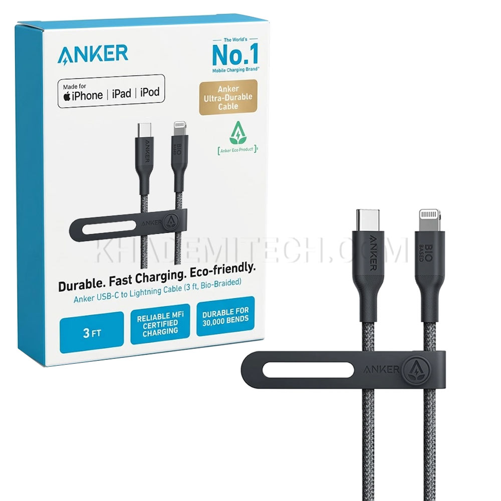 کابل شارژ آیفون انکر مدل ANKER A80B5H11 USB-C to Lightning مشکی طول 0.9 متر