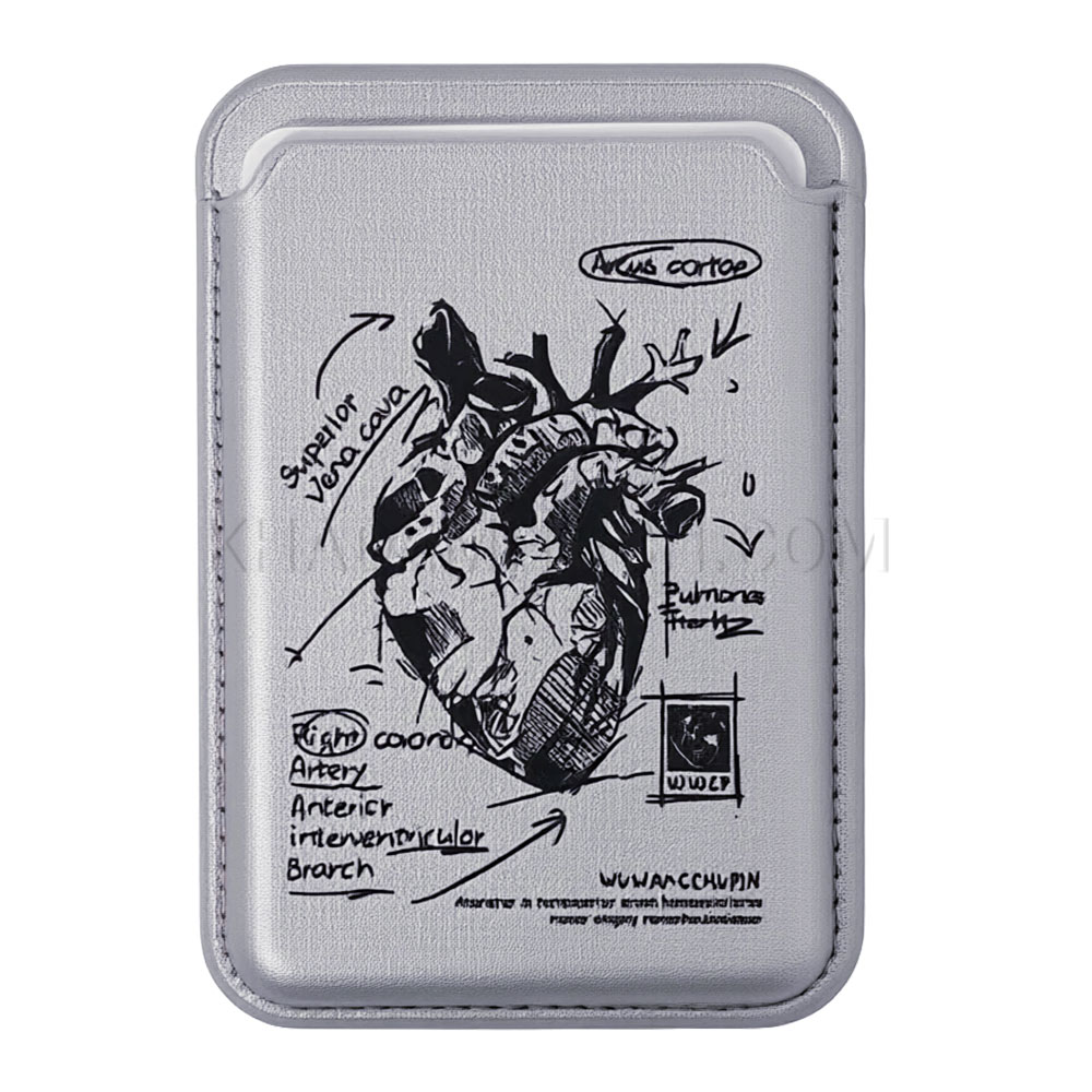 جا کارتی مگ سیف دار مدل WALLET MAGSAFE چرم طرح قلب نقره ای
