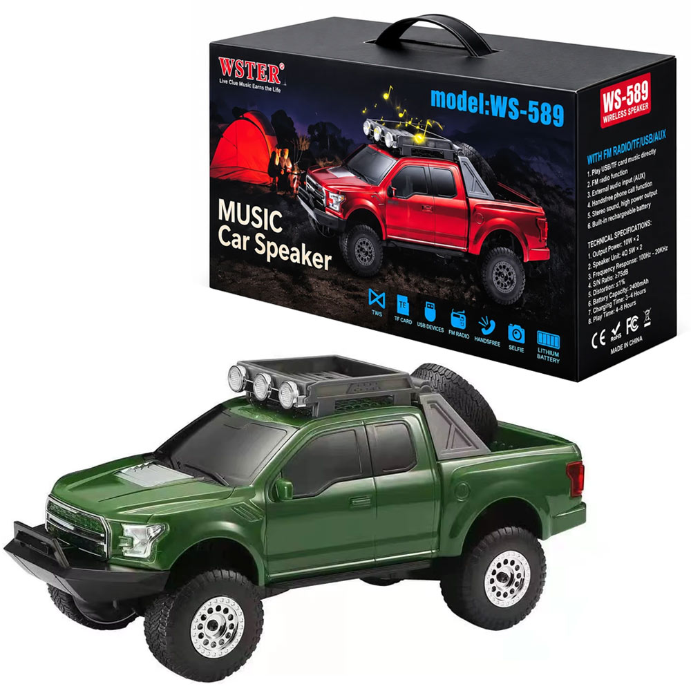 اسپیکر بلوتوثی پرتابل وستر مدل WSTER WS-589 فانتزی طرح ماشین سبز