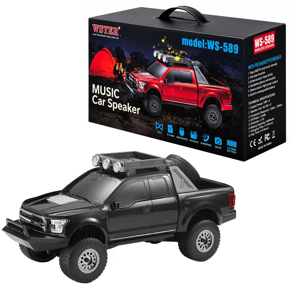 اسپیکر بلوتوثی پرتابل وستر مدل WSTER WS-589 فانتزی طرح ماشین مشکی