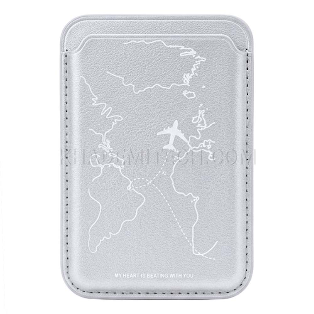 جا کارتی مگ سیف دار مدل WALLET MAGSAFE چرم طرح نقشه نقره ای