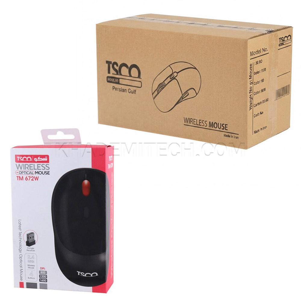 بسته 20 عددی ماوس بی سیم تسکو مدل TSCO TM 672W مشکی (۱۹ عدد + ۱ عدد هدیه)