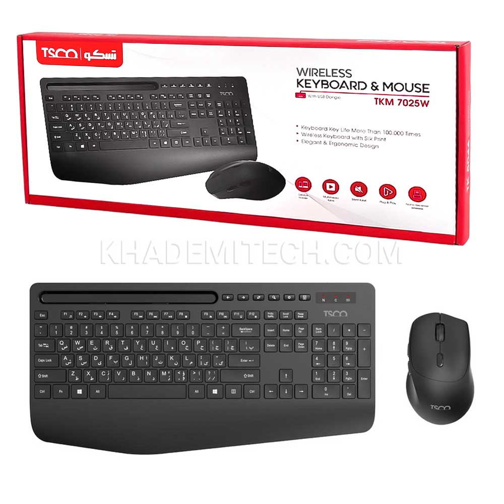 کیبورد و ماوس بی سیم تسکو مدل TSCO TKM 7025W مشکی