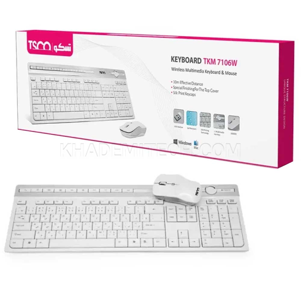 کیبورد و ماوس بی سیم تسکو مدل TSCO TKM 7106W سفید