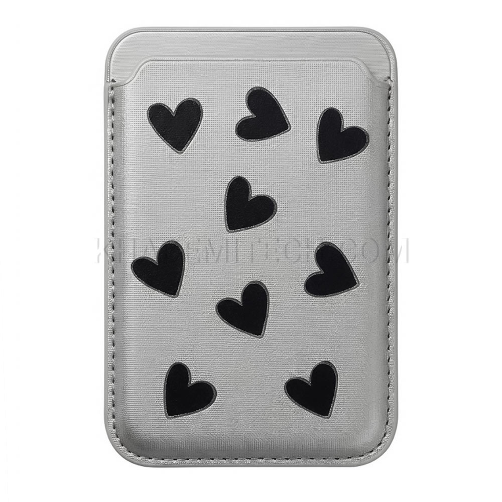 جا کارتی مگ سیف دار مدل WALLET MAGSAFE چرم طرح قلب نقره ای