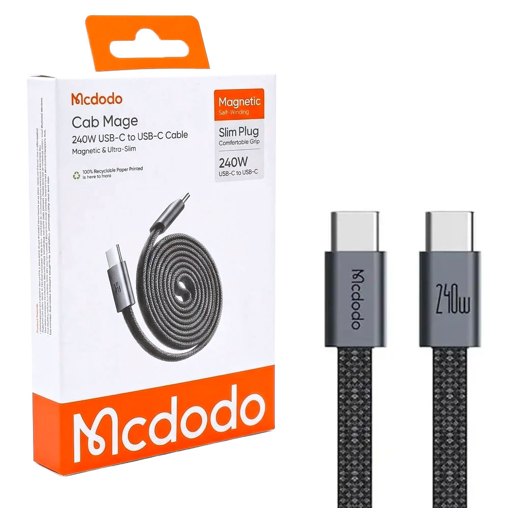کابل شارژ دو سر تایپ سی مگنتی مکدودو مدل MCDODO CA-9900 USB-C to USB-C 240W مشکی طول 1 متر