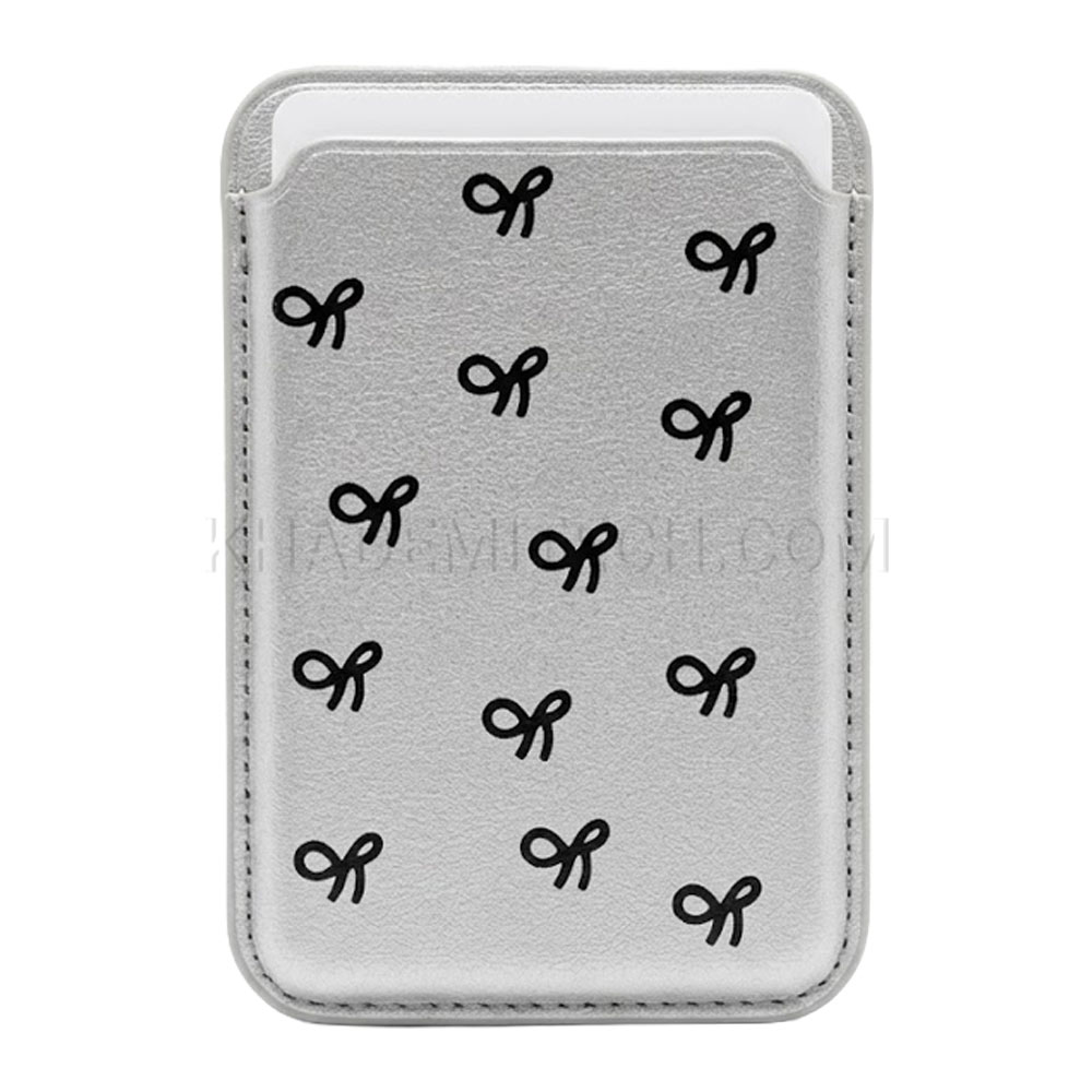 جا کارتی مگ سیف دار مدل WALLET MAGSAFE چرم طرح پاپیون نقره ای