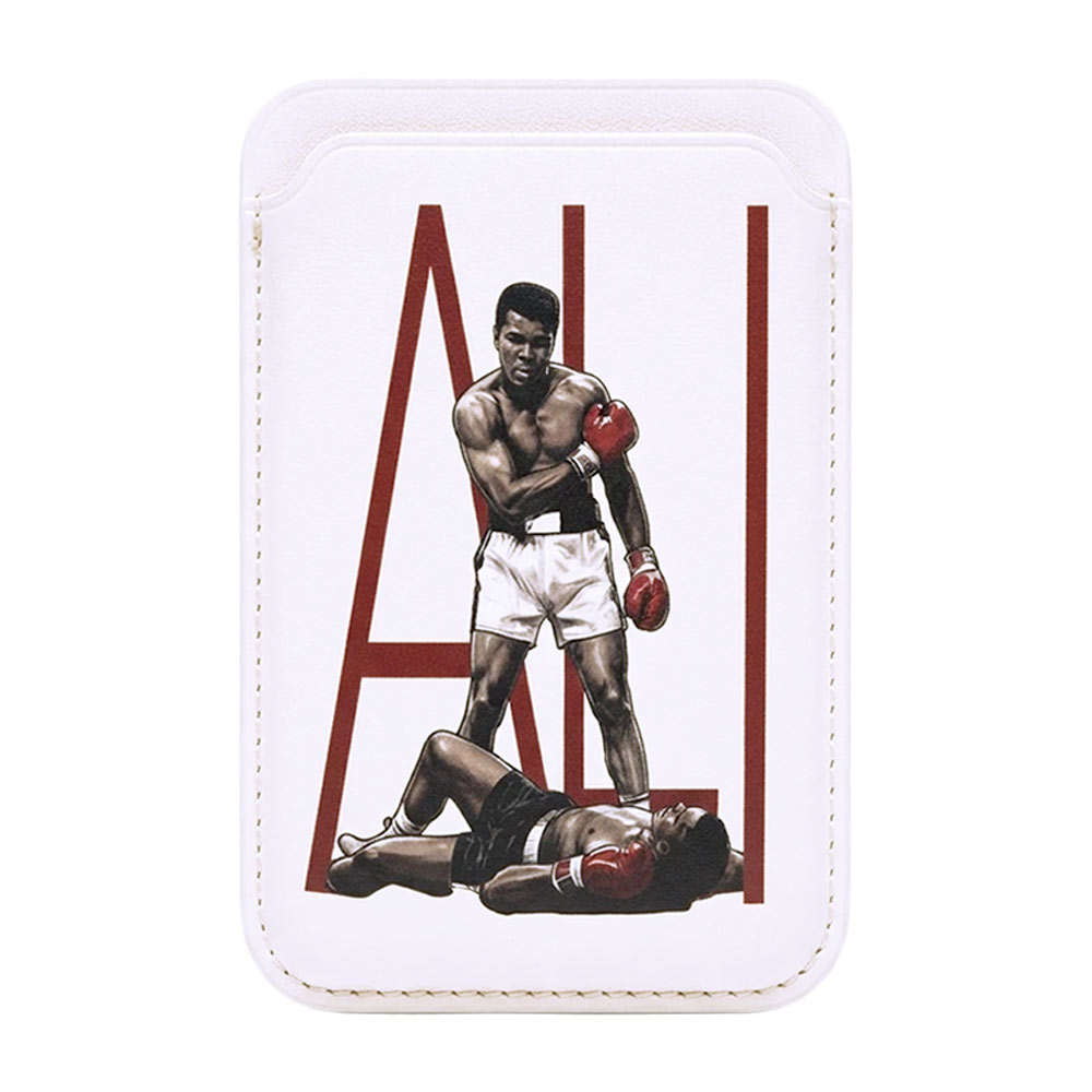جا کارتی مگ سیف دار مدل WALLET MAGSAFE Muhammad Ali Boxer چرم طرح بوکسر سفید