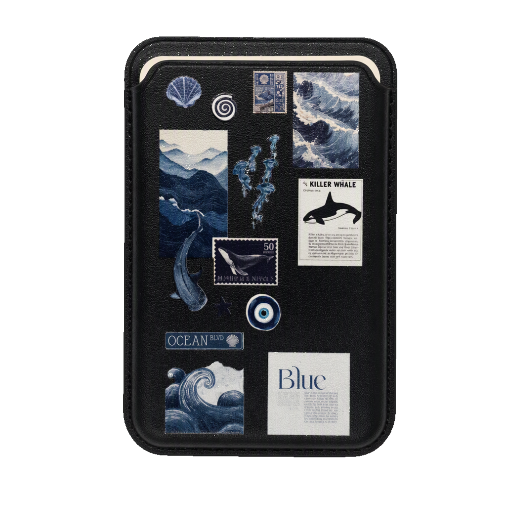 جا کارتی مگ سیف دار مدل WALLET MAGSAFE OCEAN چرم مشکی