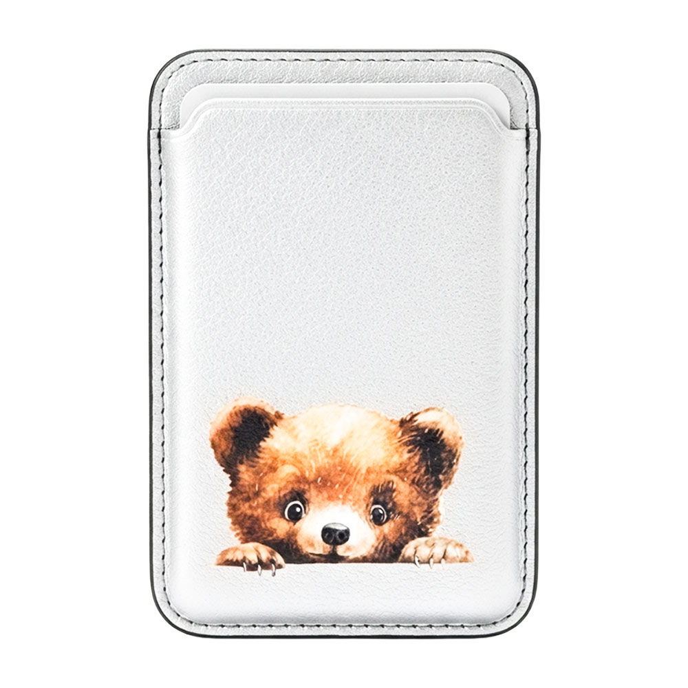 جا کارتی مگ سیف دار مدل WALLET MAGSAFE Teddy چرم طرح تدی سفید