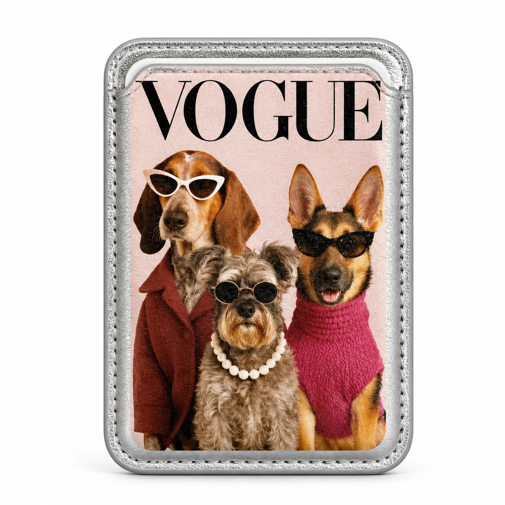جا کارتی مگ سیف دار مدل WALLET MAGSAFE VOGUE چرم نقره ای